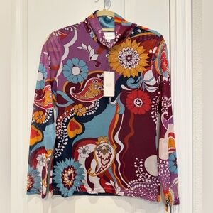 Johnny Was Rebecca Mesh Mock Neck Long Sleeve Tee